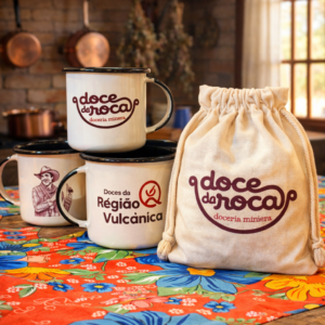 Caneca esmaltada com sacolinha pano